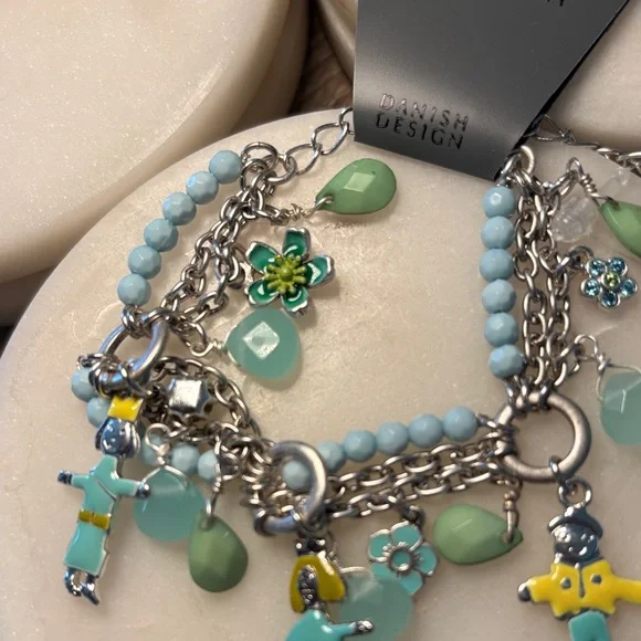(#80) Pilgrim Silver Bracelet with Green and Blue Charms - Picture 4 of 6